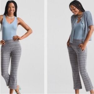 CAbi Blue Tank & Patterned Gray Cropped Pants Set